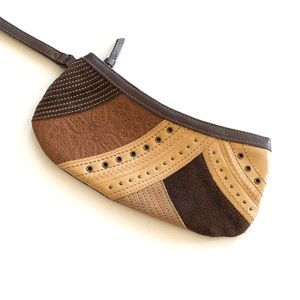 Leather Patchwork Wristlet in Like New Condition. Suede, Embossed Leather Detail